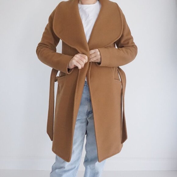 Aritzia Wilfred Brown 70% Wool 10% Cashmere Belted Trench Peacoat Coat Small - Picture 1 of 16